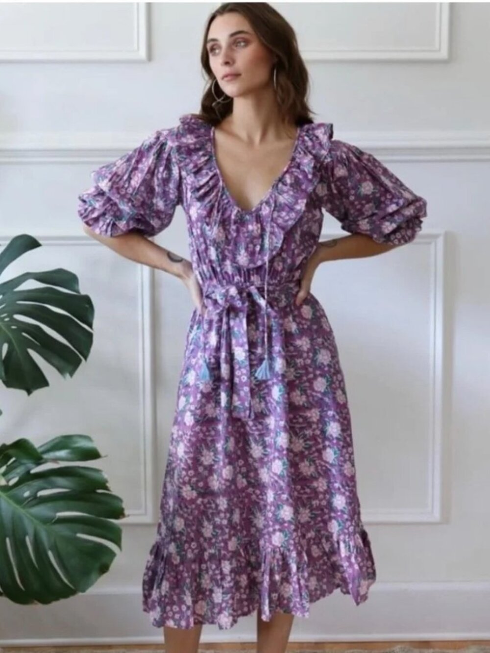 NWT Mille June Purple Rose Midi Dress - Size Small